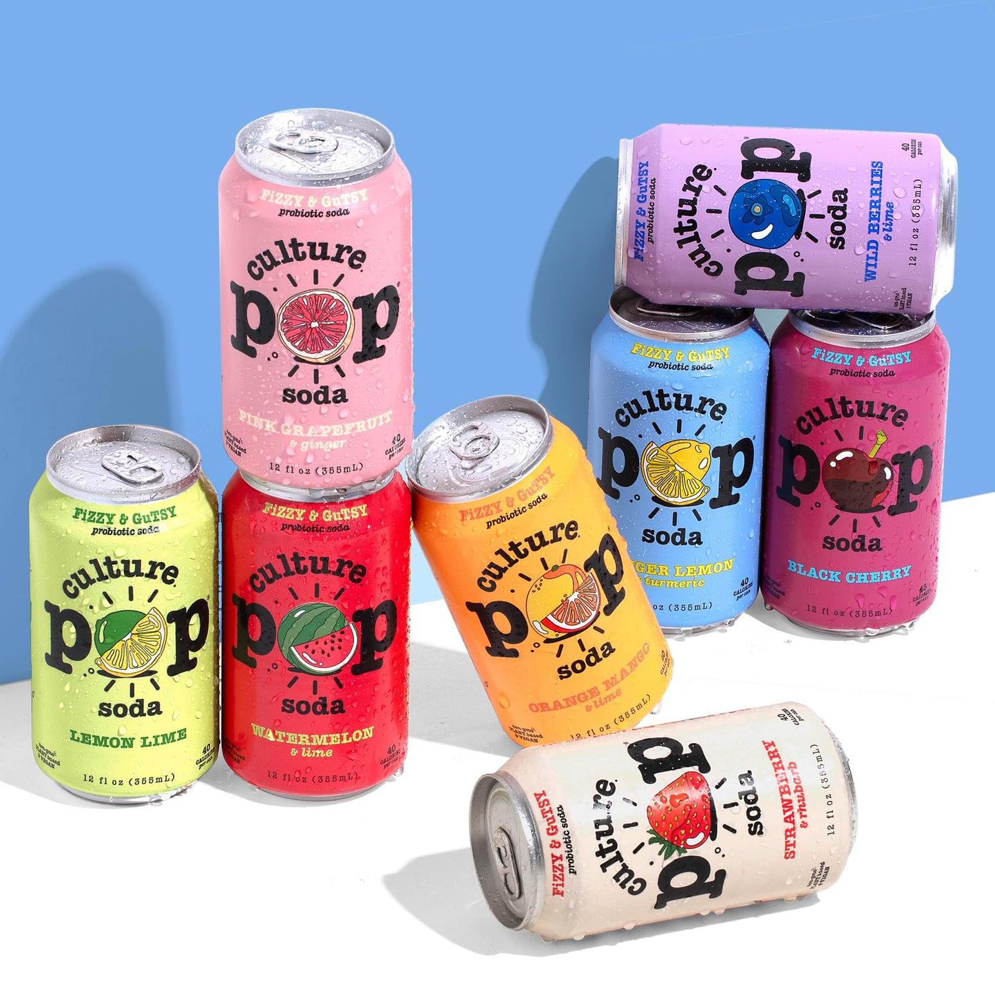 Culture Pop Soda Sparkling Probiotic Drink, Vegan Soda for Gut Health, Non-GMO, GF, No Added Sugar, 12 Pack, 12 Fl Oz Cans, Ging