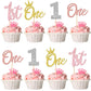24 PCS One Cupcake Toppers Glitter Crown One 1st Birthday Cupcake Picks Number 1 One Cake Picks for Baby Shower Kids First Birth