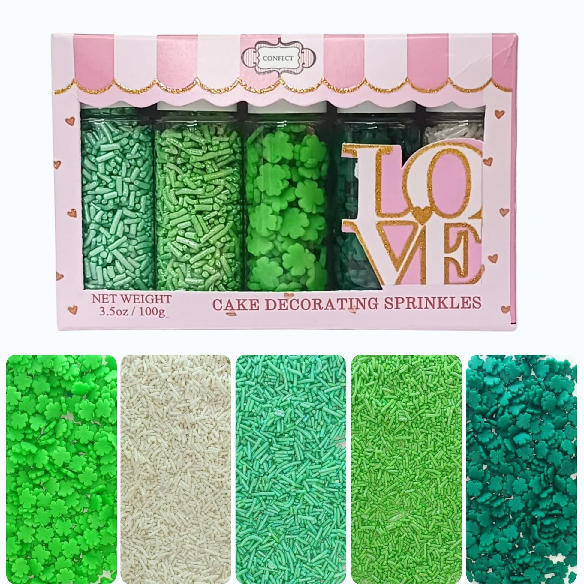 Confect Edible Sprinkles Mix - Green & White Vermicelli, Soy-Free, Dairy-Free, 5 Oz
