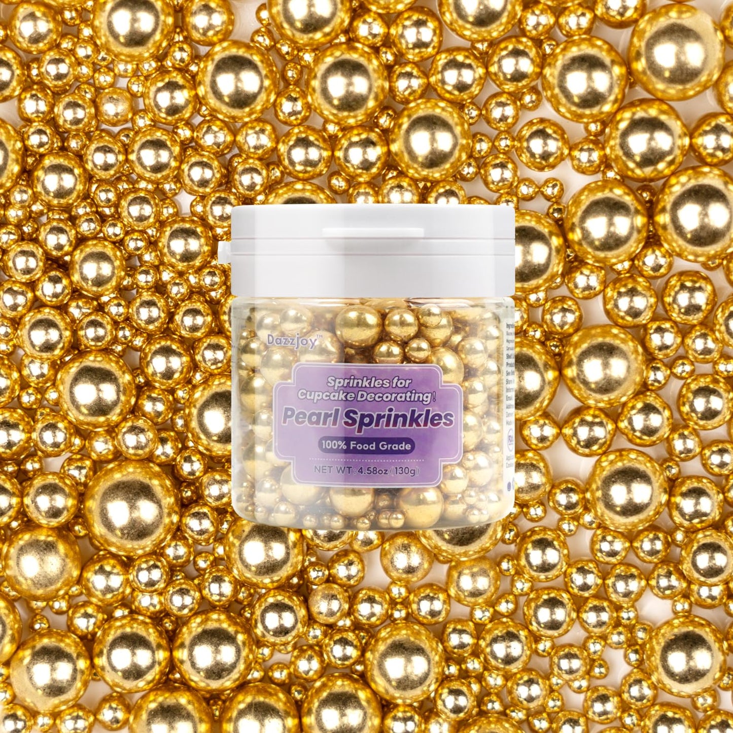 Dazzjoy Gold Pearl Sugar Sprinkles, Edible Candy Sprinkles, Cake Toppers And Cake Decorations, Mix Size, Cookie Decorating, Ice