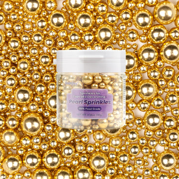 Dazzjoy Gold Pearl Sugar Sprinkles, Edible Candy Sprinkles, Cake Toppers And Cake Decorations, Mix Size, Cookie Decorating, Ice