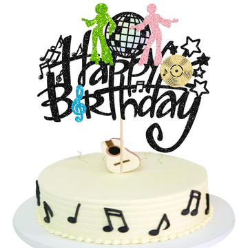 Gyufise 1Pcs Rock Happy Birthday Cake Topper Glitter Music Disco Ball Cake Pick 70'S Disco Dancing Rock Cake Decoration For Rock