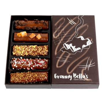 Granny Bellas Chocolate Covered Wafers Gift Basket, 5 Count, Prime Dairy Chocolate Cookie Gifts for Holidays