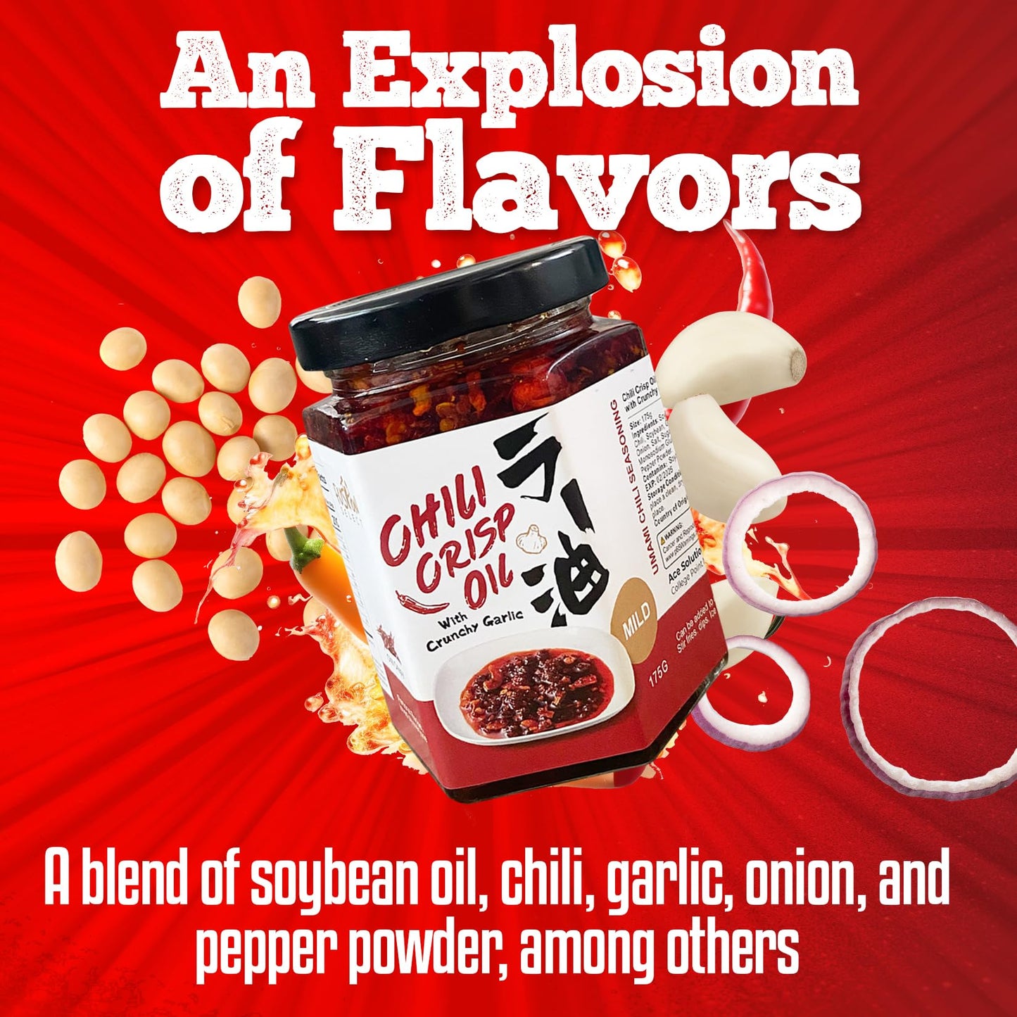 Fusion Select 175g Chili Crisp Oil - Crunchy Garlic Chili Oil, Umami Seasoning with Hot Peppers for Korean Ramen, Spicy Noodles,