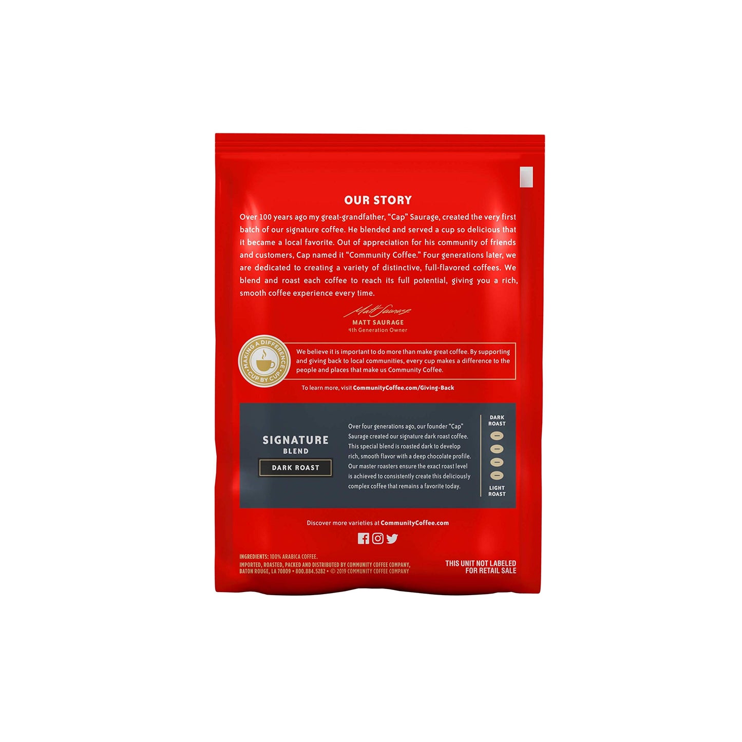 Community Coffee Signature Blend Dark Roast Coffee Packs, 2.5 Ounce Each, Box of 40, Model CCI15300