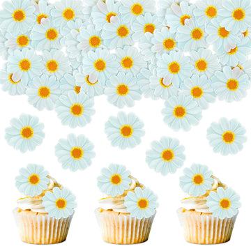 40PCS Edible Daisy Cupcake Toppers Edible Wafar Paper Spring Bridal Engagement Baby Shower Birthday Party Drink Toppers Annivers