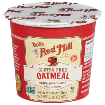 Bob's Red Mill GF Oatmeal Cup, Apple & Cinnamon, 2.36 Ounce Cup (Pack of 12), Gluten Free, Non-GMO, Whole Grain, Kosher