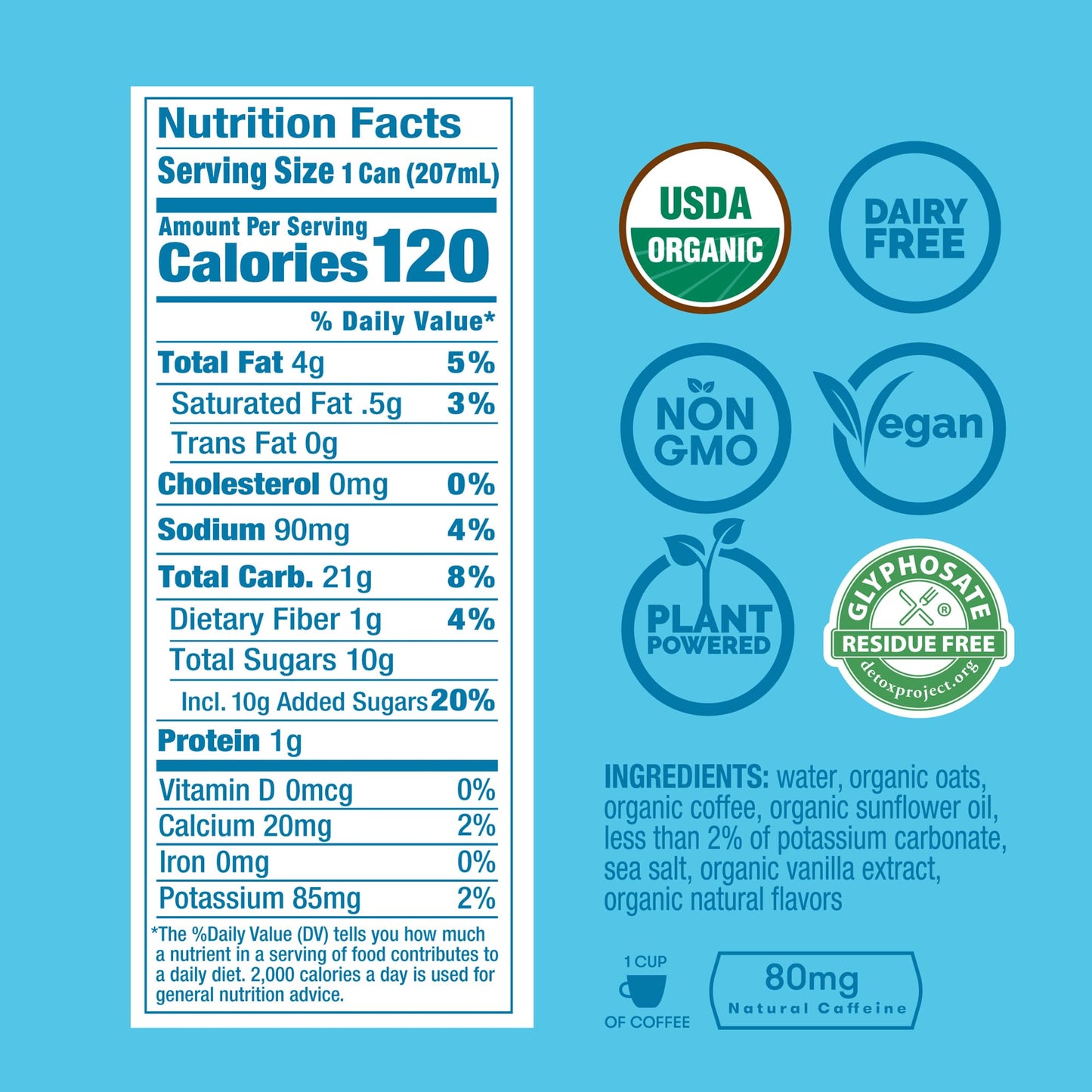 Rise Brewing Co. Vanilla Oat Milk Nitro Cold Brew Coffee, No Sugar Added & No Dairy, Organic & Non-Gmo, Low Acidity & Vegan, 7 F