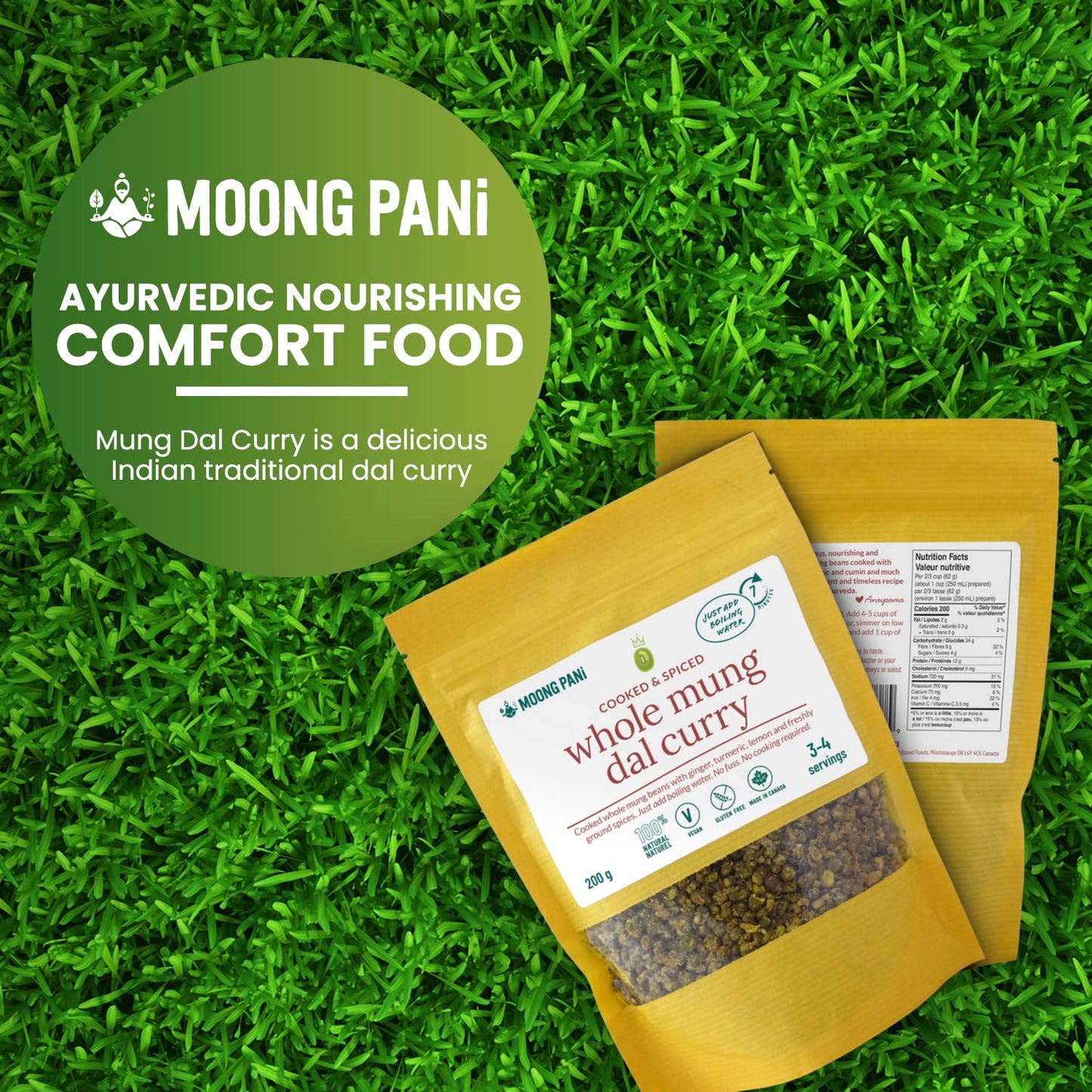 Whole Mung Dal Curry | Made With Cooked, Spiced And Dehydrated Green Whole Mung | Vegan | Gluten-Free, Soy-Free | All Natural |