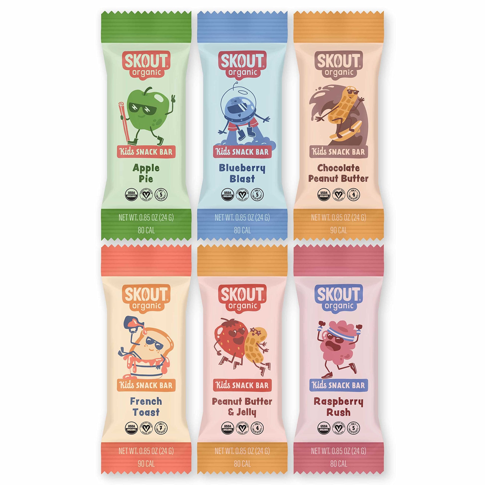 Skout Organic Kids Snack Bar Variety Pack (36 Pack) | Organic Kids Snack Bars | Plant-Based Nutrition | Vegan | Gluten, Dairy, &