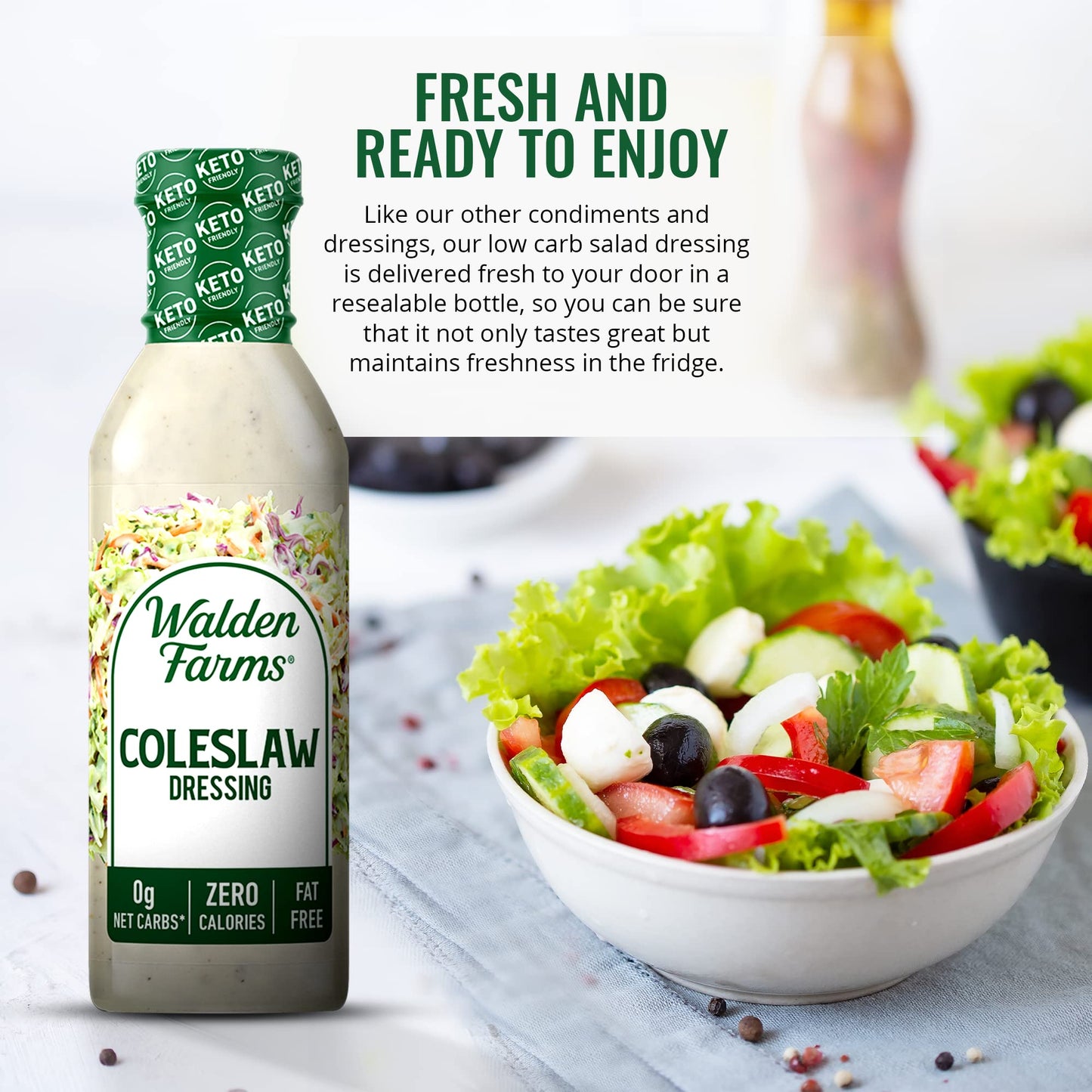 Walden Farms Coleslaw Dressing, 12 oz. Bottle, Fresh and Delicious Salad Topping, Sugar Free 0g Net Carbs Condiment, Smooth and
