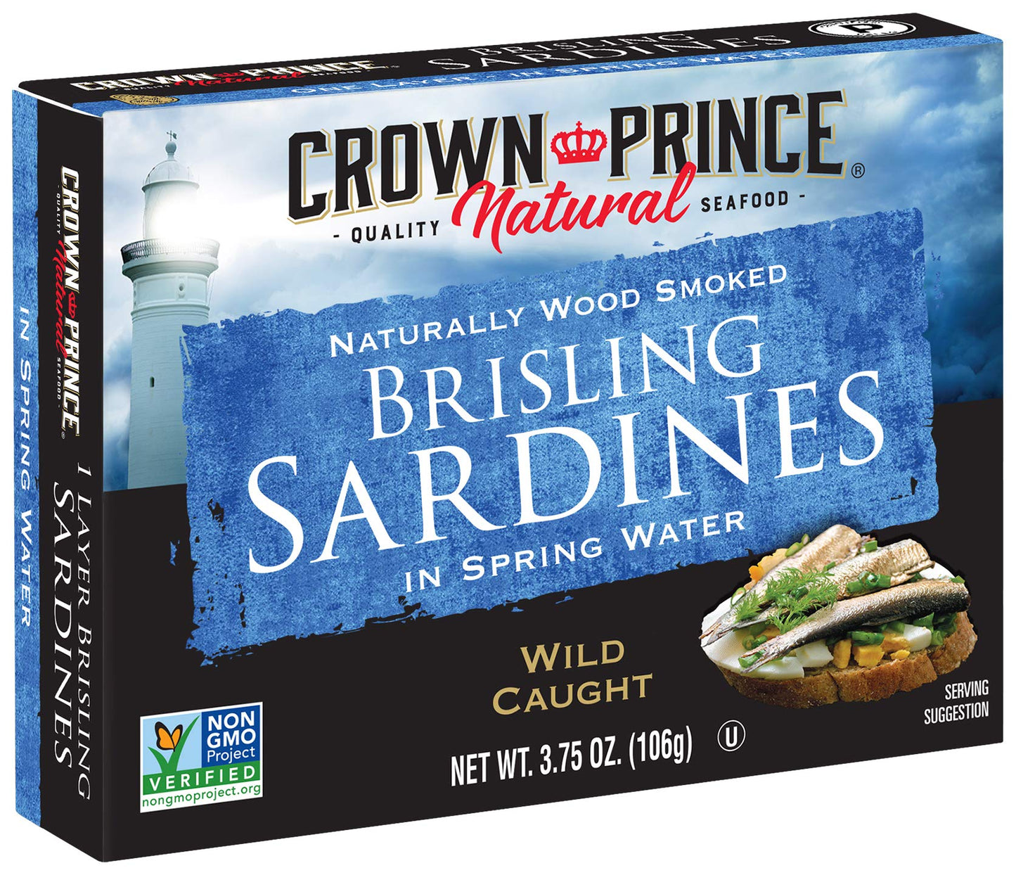 Crown Prince Brisling Sardines in Spring Water, 3.75 oz Cans, Pack of 12