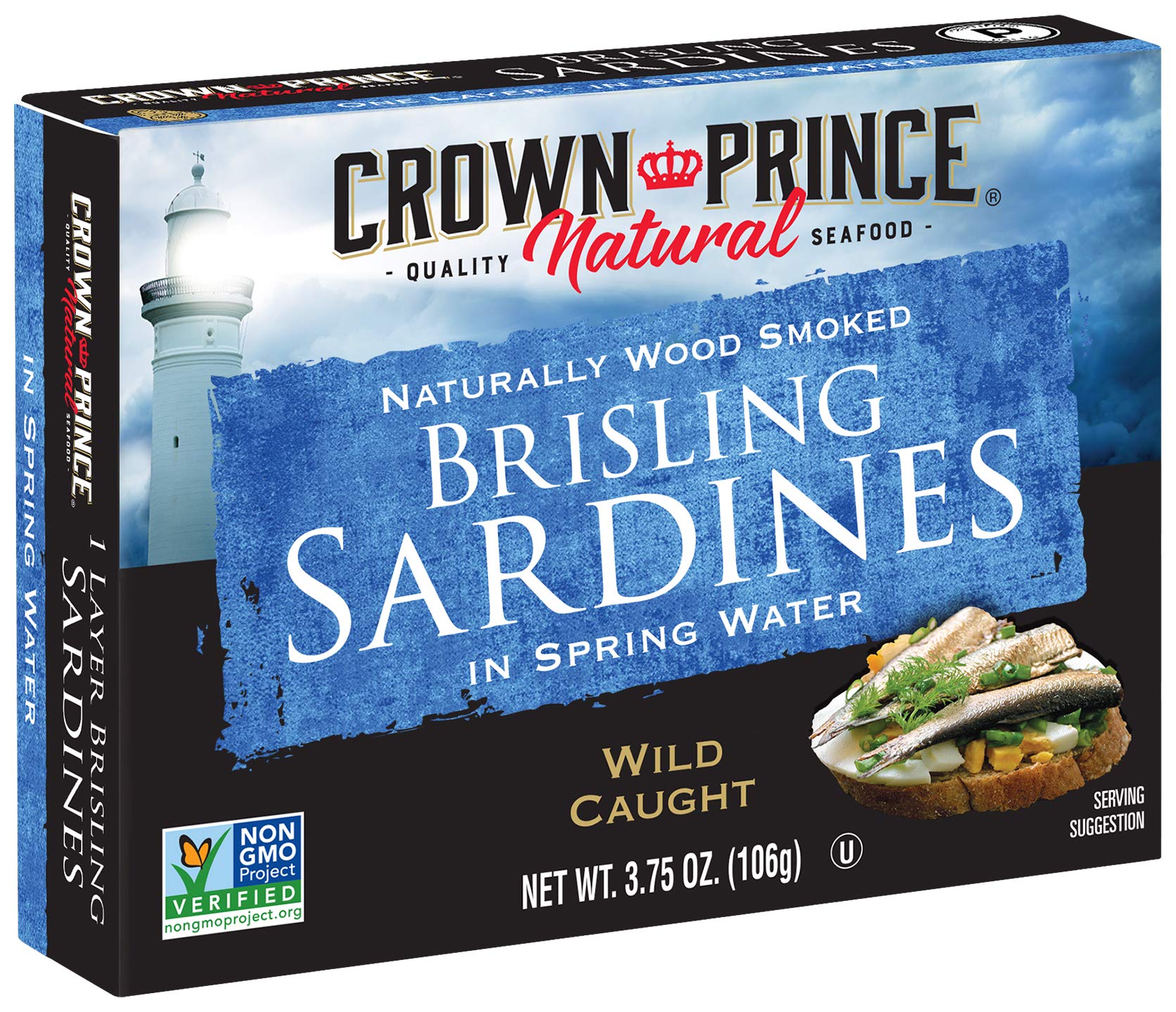 Crown Prince Brisling Sardines in Spring Water, 3.75 oz Cans, Pack of 12