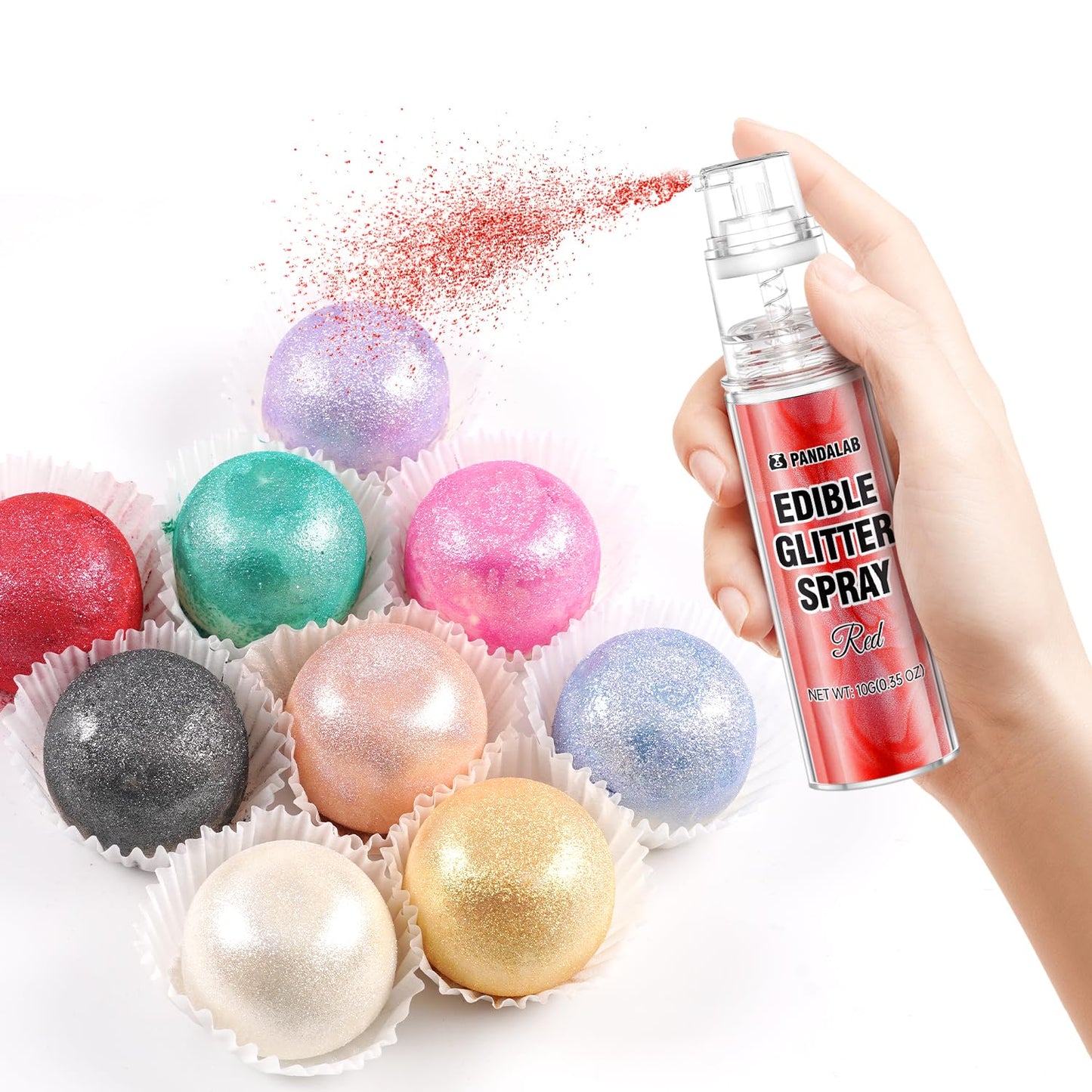 Pandalab Edible Glitter Spray - Black & Red Luster Dust for Drinks & Desserts - 0.35oz/10g Bottle