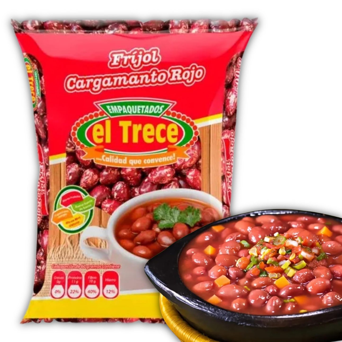 Frijoles Cargamanto Rojo El Trece Pack De 2 Por 500G - Red Kidney Beans El Trece 17.63Oz Pack Of 2 - Ideal Para Bandeja Paisa, F