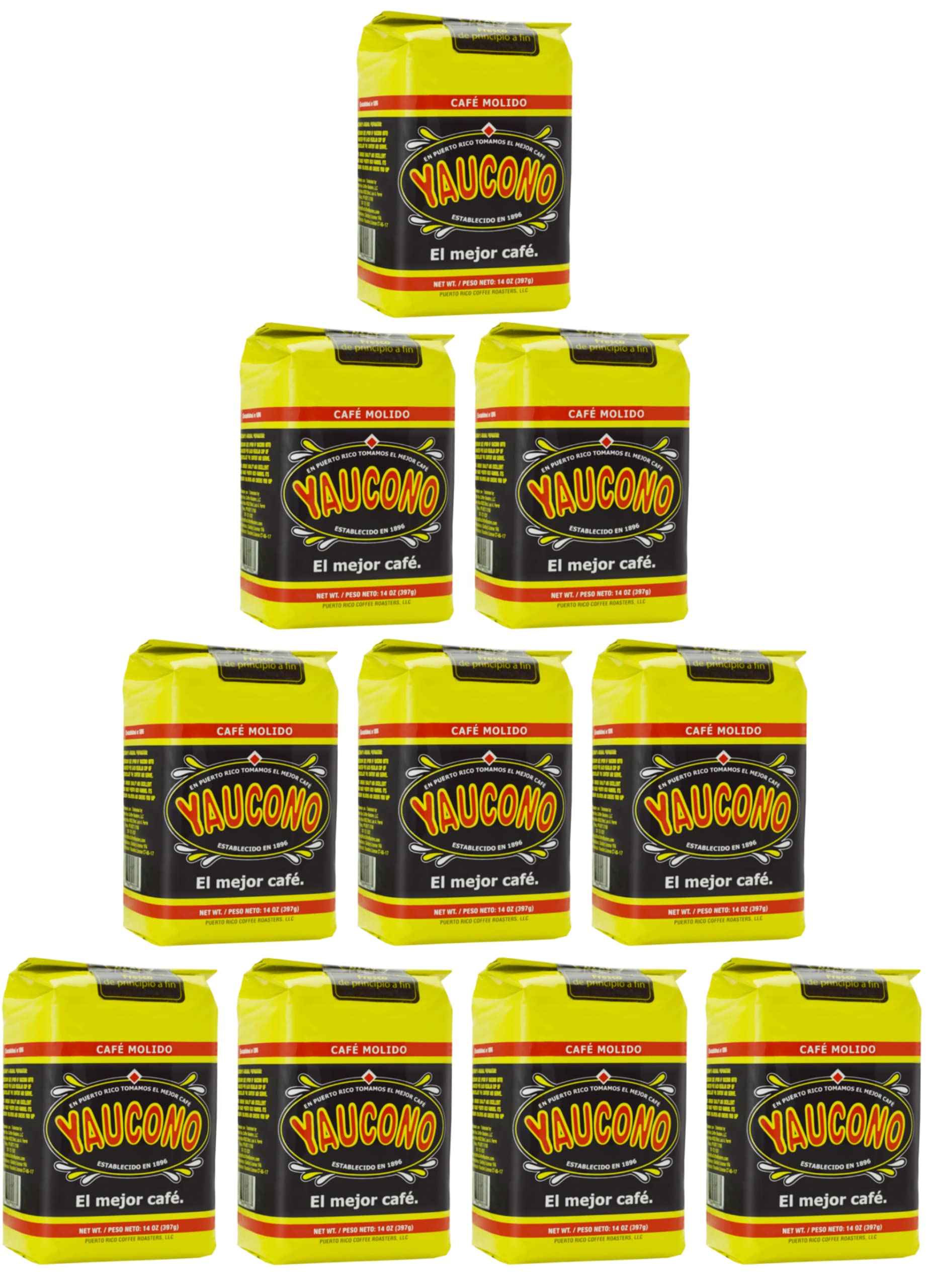 Yaucono Ground Coffee Bagged, 14 Ounce (Pack of 10)