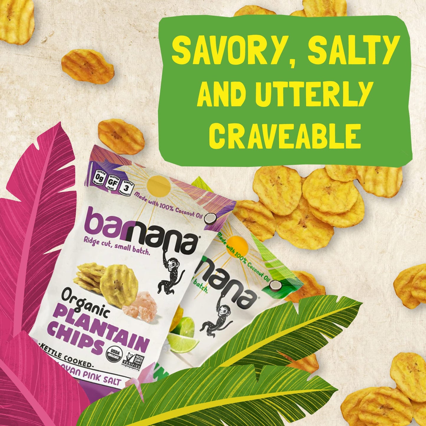 Barnana Plantain Chips Variety Pack, Himalayan Sea Salt & Acapulco Lime, 100% Coconut Oil, Non-GMO, Vegan, 5oz, 6-Pack