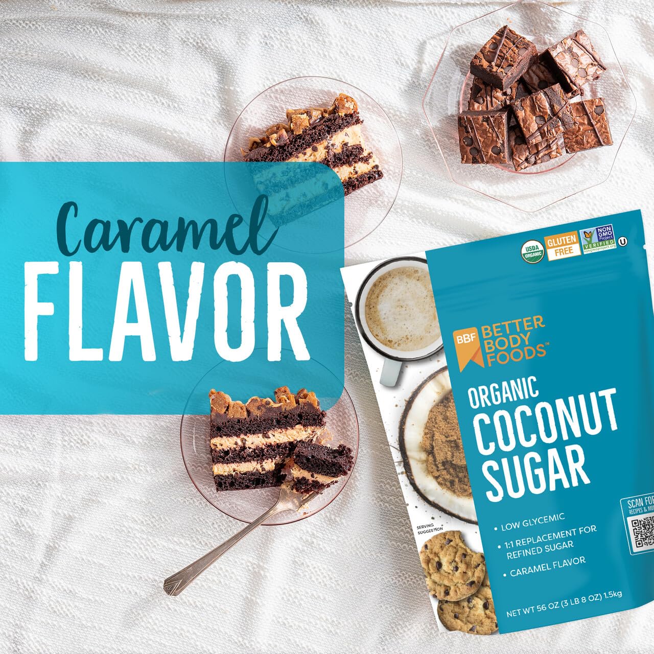 BetterBody Foods Organic Coconut Palm Sugar, Gluten-Free, Non-GMO, Low Glycemic Sugar Substitute, 3.5 lbs, 56 ounces