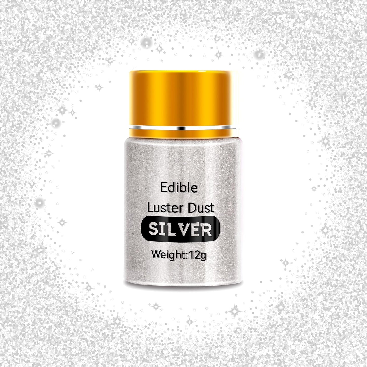 PAVADOR Edible Luster Dust,Silver Luster Dust 12g Food Grade Metallic Shimmer,Edible Glitter for Desserts Cake Decorating, Bakin