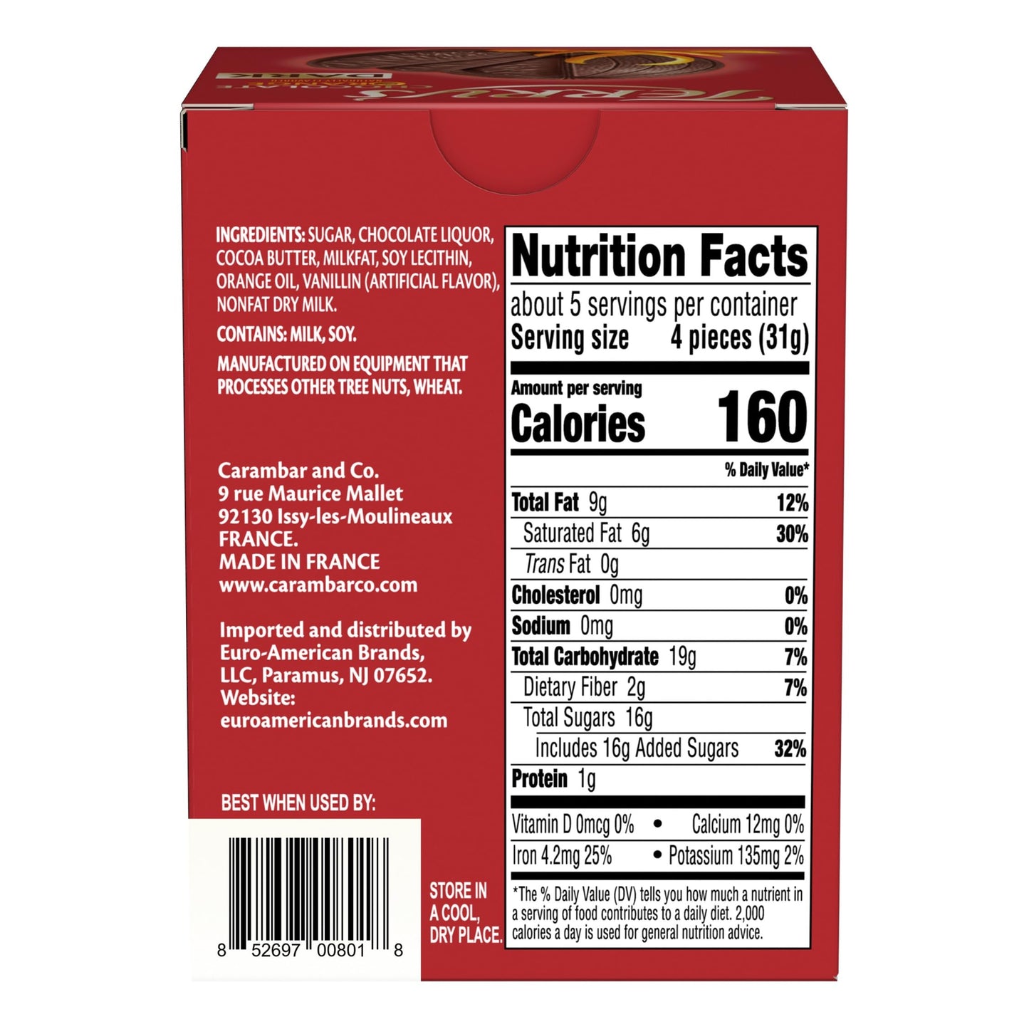Terrys Chocolate Orange Dark Chocolate Ball, 5.11 oz, with Real Orange Oil, Brown, Ideal for Stocking Stuffers and Party Favors