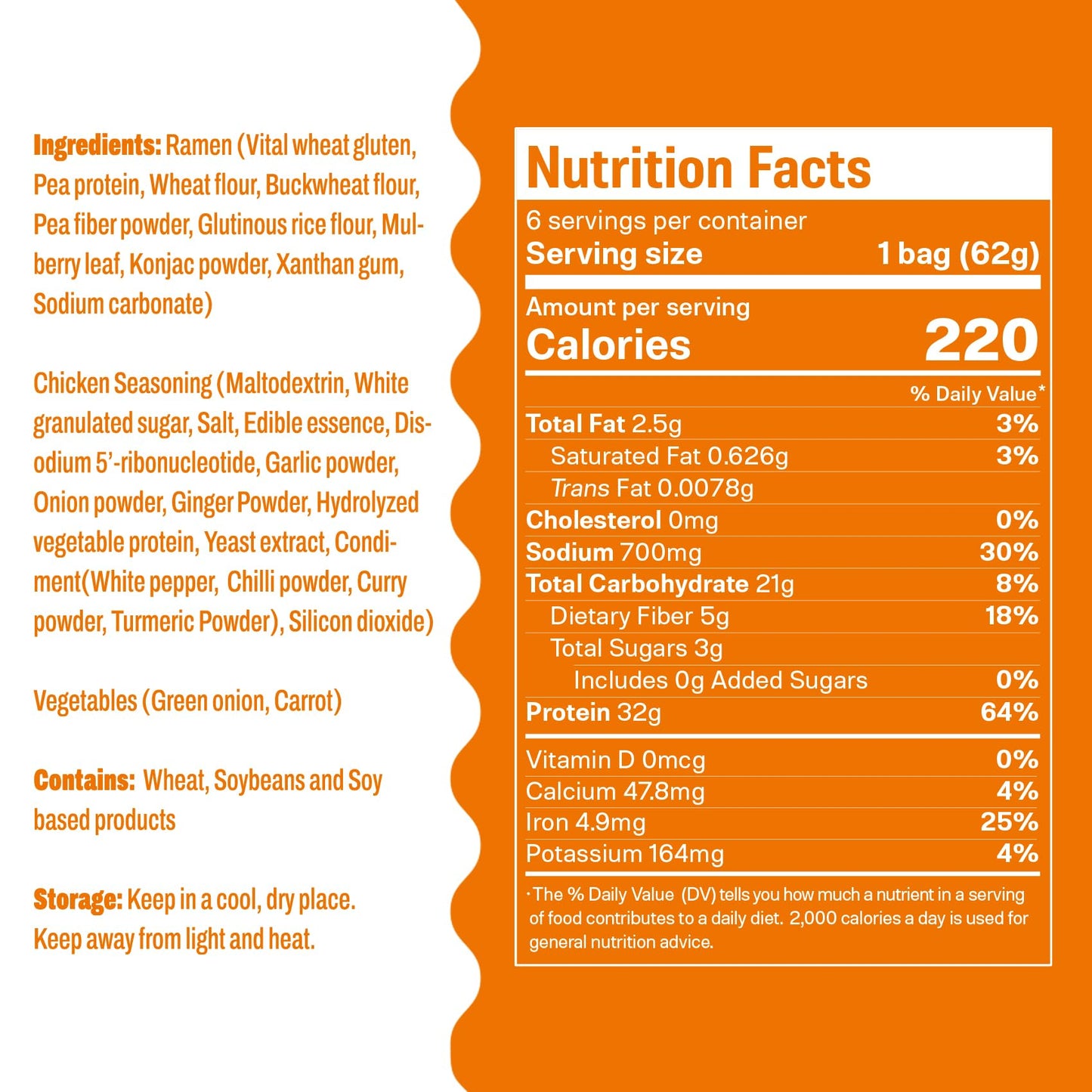 Hethstia High Protein Ramen Soup Chicken Flavor  6-Pack Instant Ramen Noodles Chicken Broth  32g Plant-Based Protein  Vegan  Non-GMO  Low Fat  Egg-Free  Dairy-Free  Pre-Packaged Quick Meal