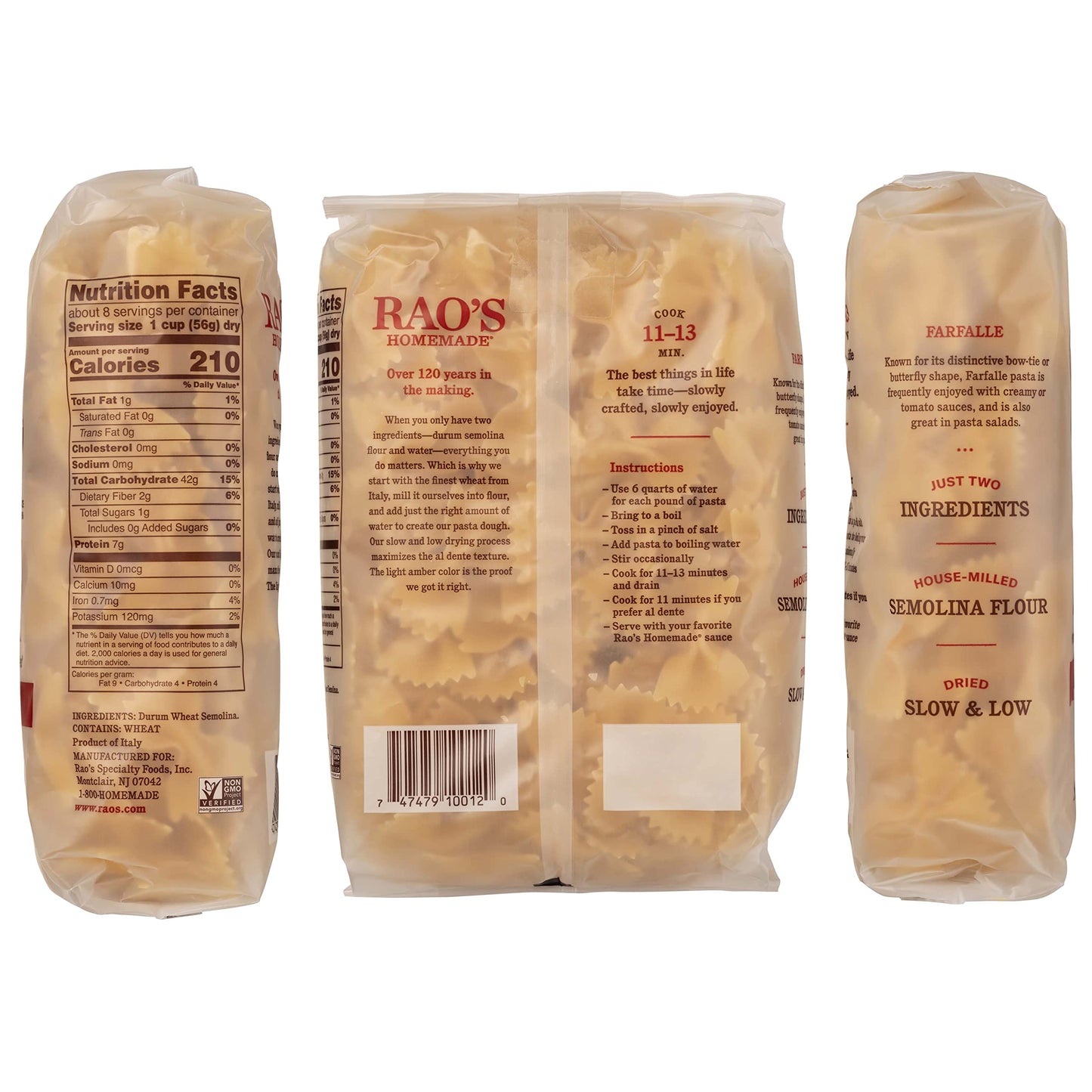 Raos Homemade Farfalle Pasta 16Oz Traditionally Crafted Premium Quality From Durum Semolina Flour Imported From Italy 1 Pound (P