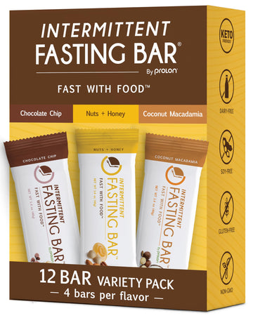 Prolon Fasting Bars | Keto-Friendly, Gluten-Free | 5g Protein, 7g Fiber | Variety Pack (Nuts & Honey, Chocolate Chip, Coconut Macadamia) 12 Count