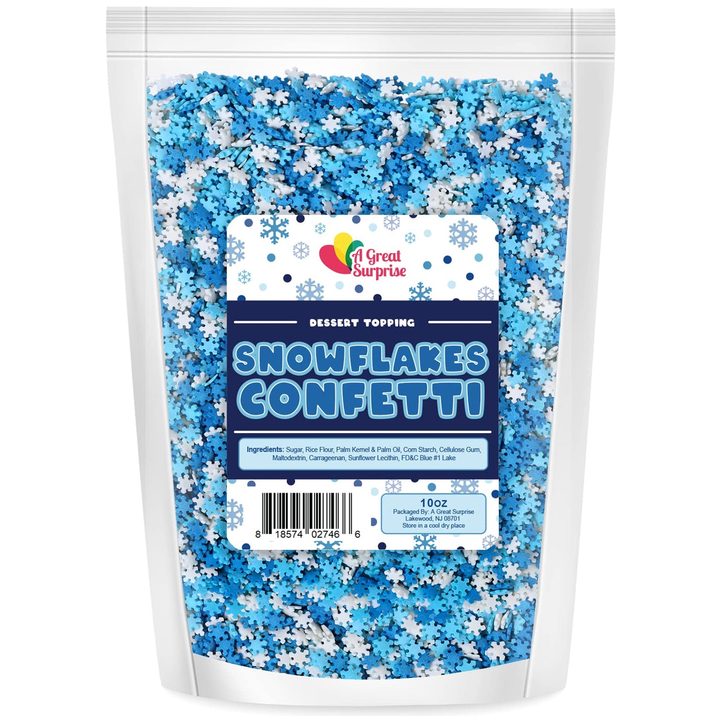 Snowflake Sprinkles - 10 Ounces - Winter Wonderland Snow Confetti - Winter Jimmies - Candy Dessert Toppings For Cake, Cupcake, C