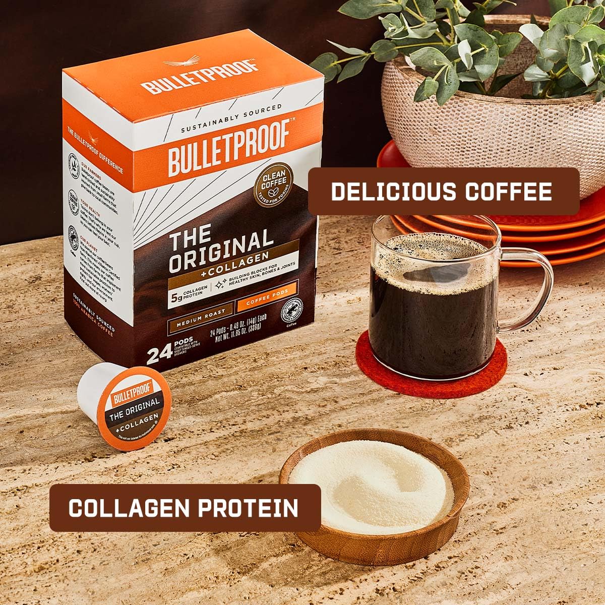 Bulletproof The Original + Collagen Single-Serve Coffee Pods, 24 Count, 100% Arabica Coffee Sourced from Central and South Ameri