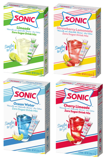 SINGLES TO GO! Sonic Drink Mix Variety Pack, Sonic Limeade, Ocean Water, Cherry Limeade and Strawberry Lemonade