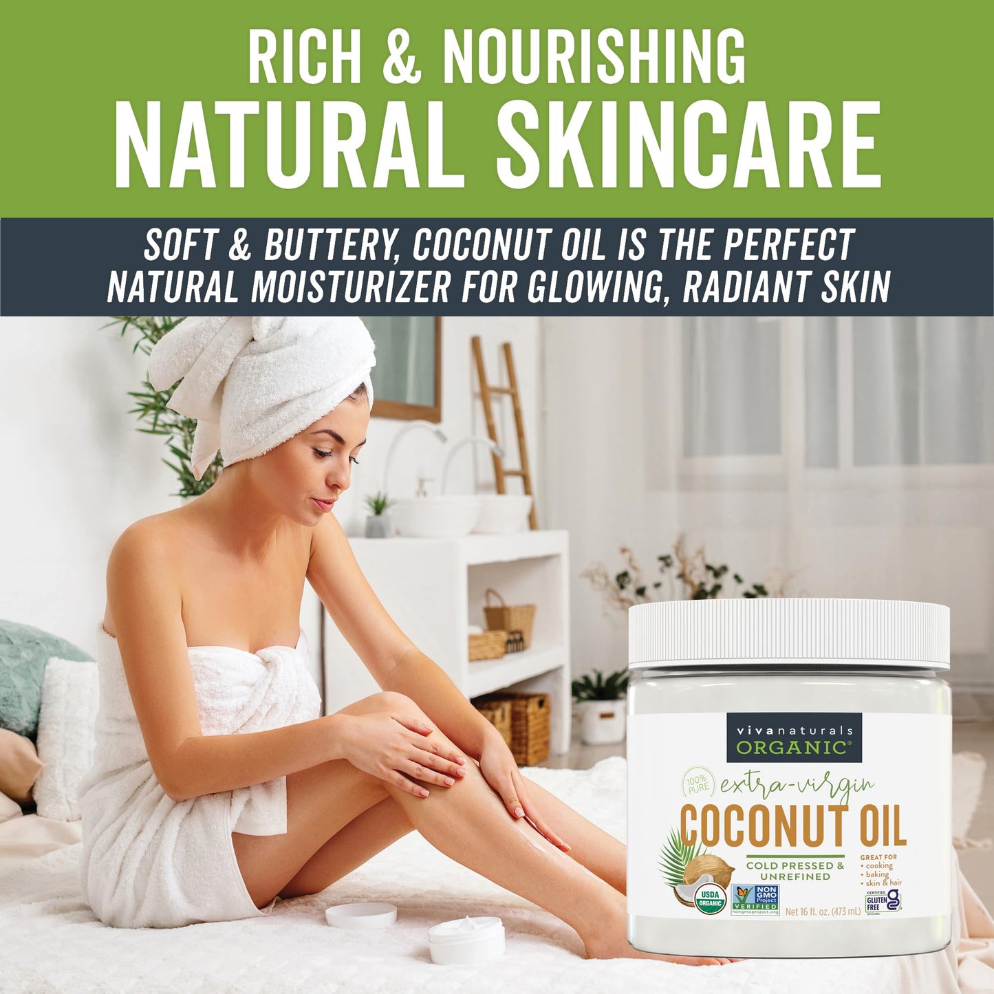 Viva Naturals Organic Coconut Oil - Unrefined Extra Virgin, Cold-Pressed, 16 Fl Oz, USDA Organic, Non-GMO, Hair & Skin Oil