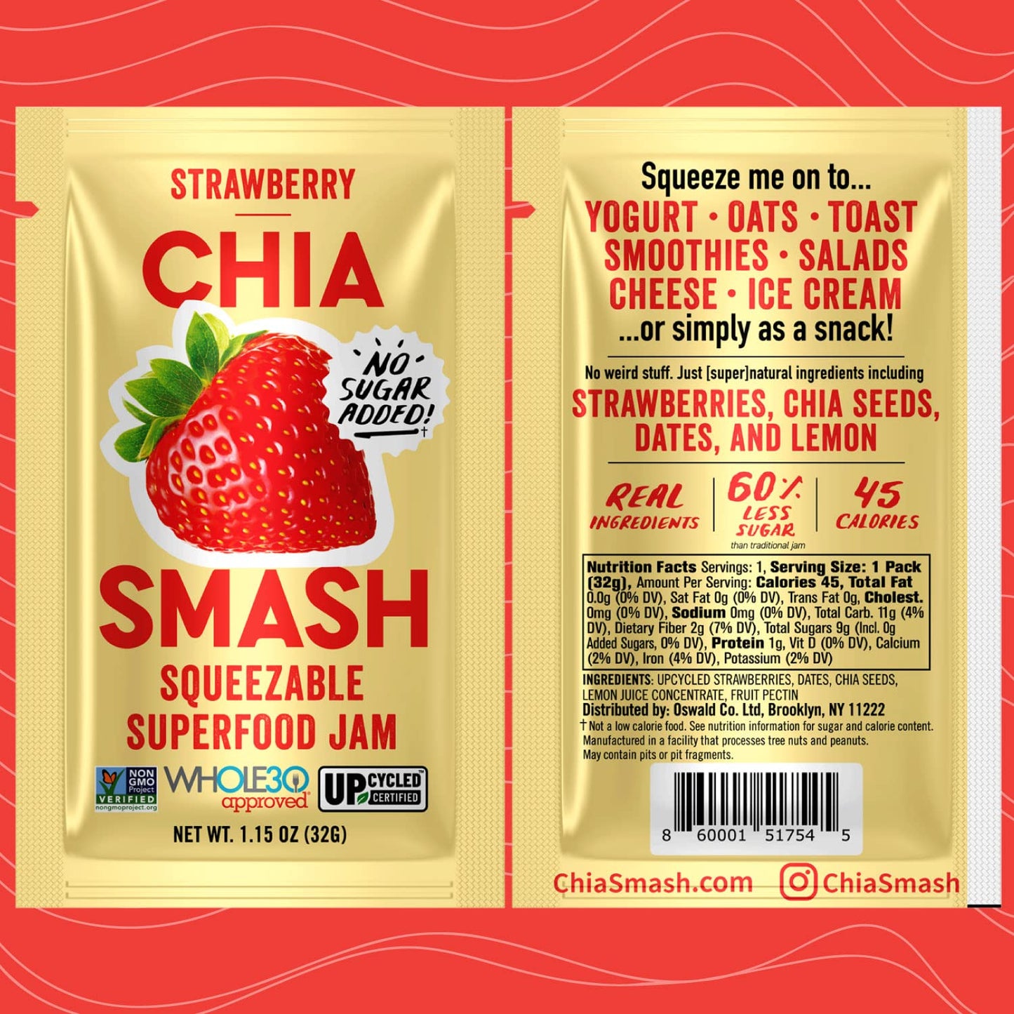 Chia Smash Superfood Jam Squeeze Packets | Spread, Top, Squeeze & Snack | Whole 30, Keto, Diabetic Friendly | Simple Real Ingred