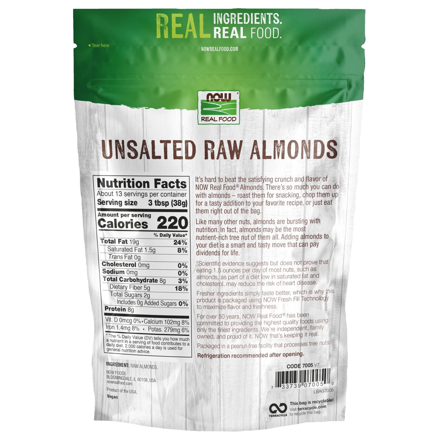 Now Foods, Almonds, Raw And Unsalted, Source Of Protein, Grown In The Usa, 16-Ounce (Packaging May Vary)