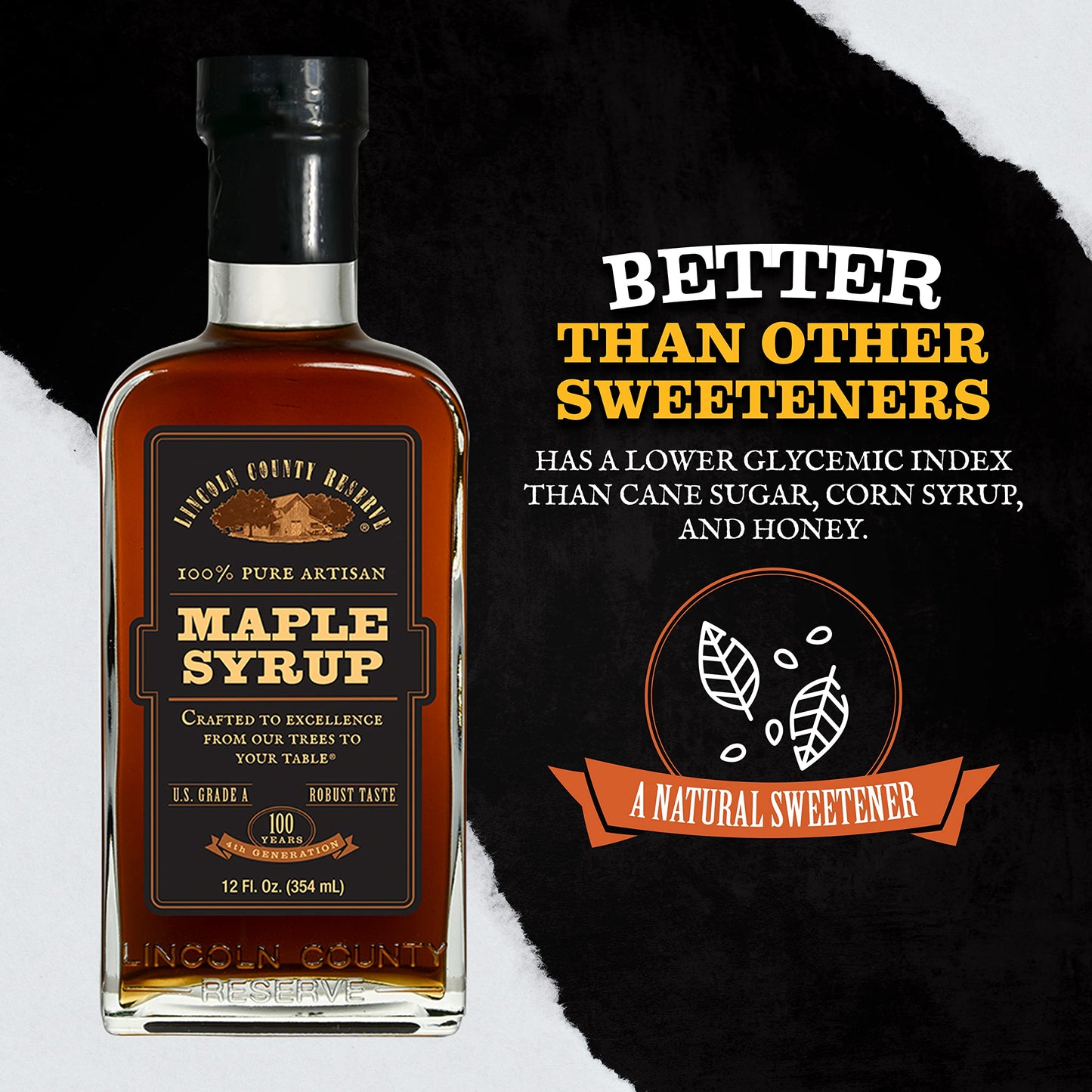 Lincoln County Reserve 100% Pure Maple Syrup, Robust Taste, 12 oz Glass Bottle, 2 Pack