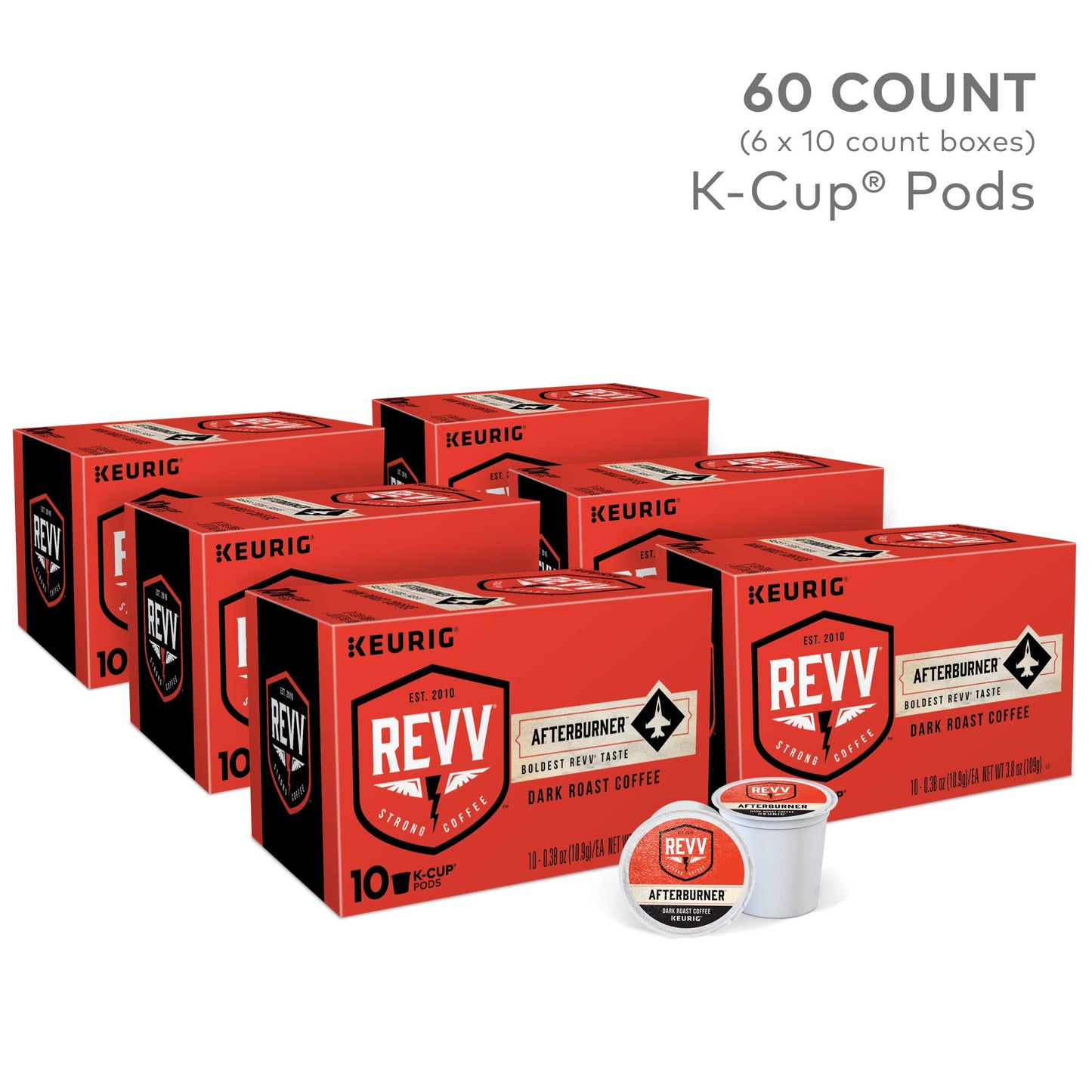Revv Afterburner, Single-Serve Keurig K-Cup Pods, Dark Roast Coffee, 60 Count