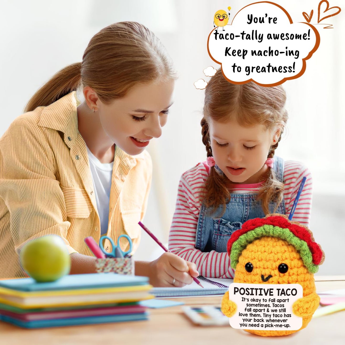 LuoHere Mini Crochet Taco Doll - Wool Yarn, Positive Color, G01 Model, Perfect Gift for Moms, Daughters, Friends, and Coworkers