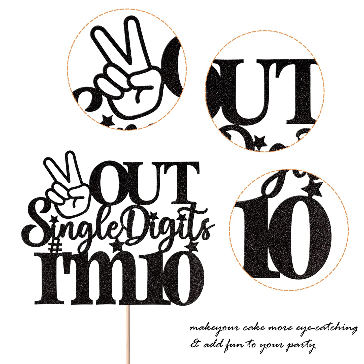 YCTHUNFISH Cake Topper, Glitter Double Digits 10, 9.3 x 0.2, Black, 10th Birthday Theme Party Supplies