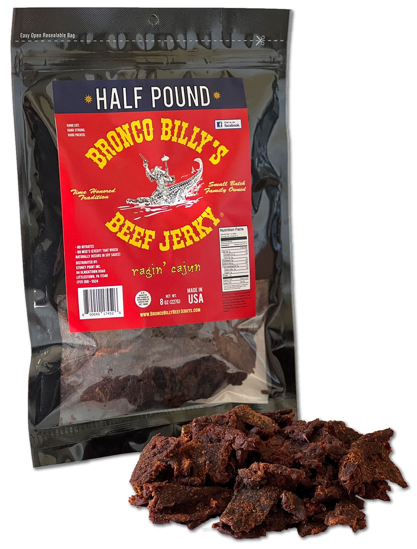 Bronco Billys Beef Jerky Ragin Cajun, 8 Ounce Resealable Bag