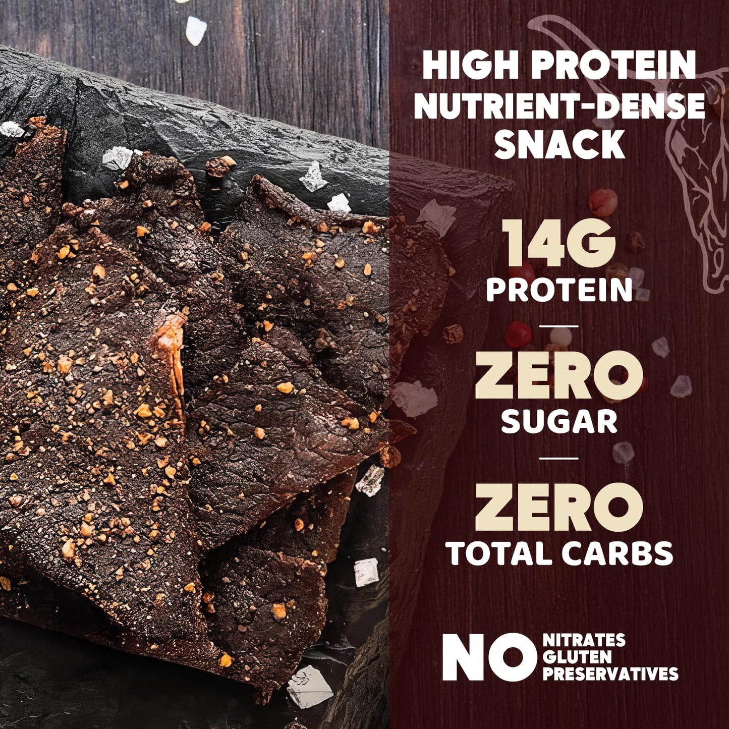 StarWalker Organic Farms Simply Salt and Pepper Beef Jerky - Organic, Regenerative Organic Certified, 42g Protein, No Nitrates,