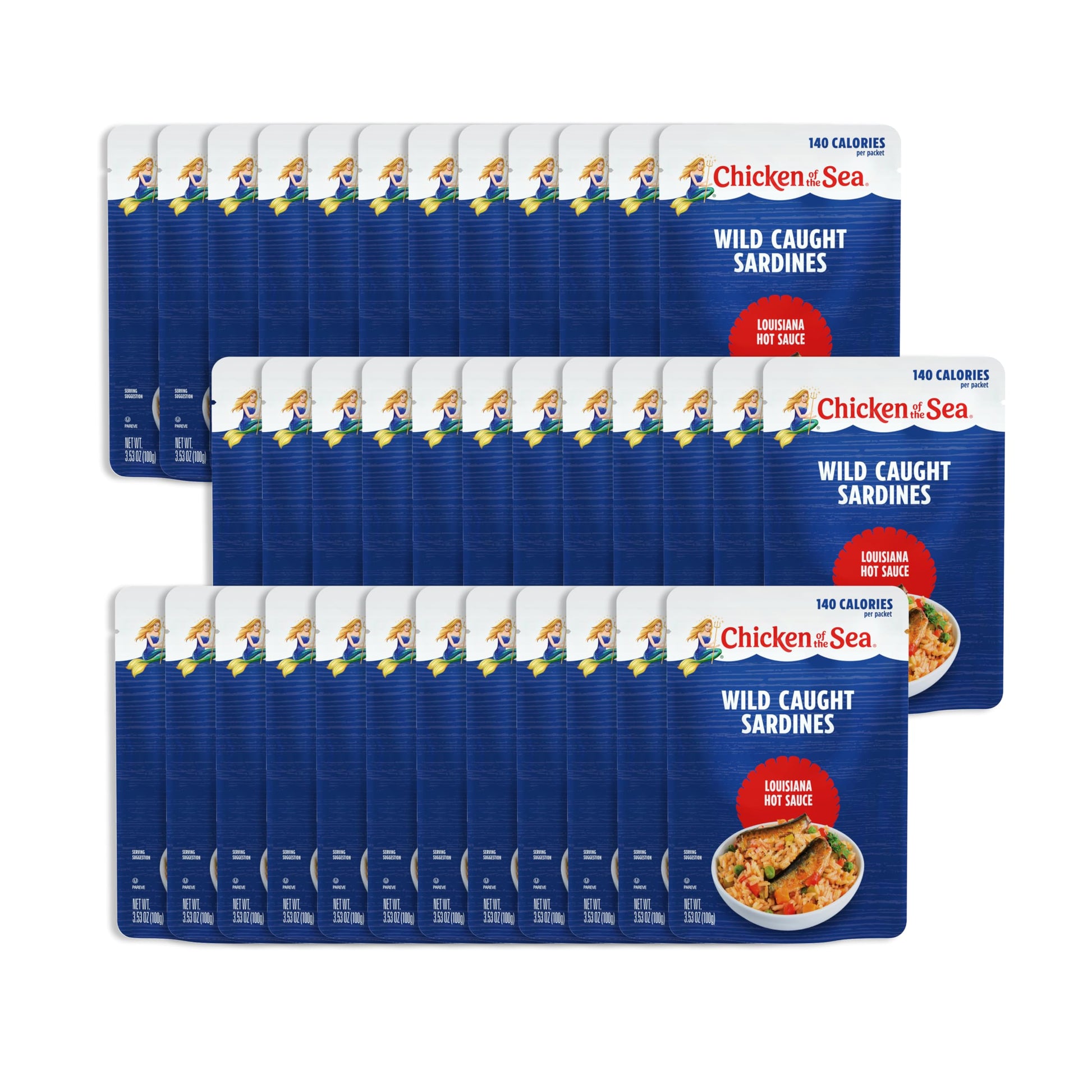 Chicken Of The Sea Sardines In Louisiana Hot Sauce  3.53 Oz. Packet (Box Of 36)  Wild Caught Sardines