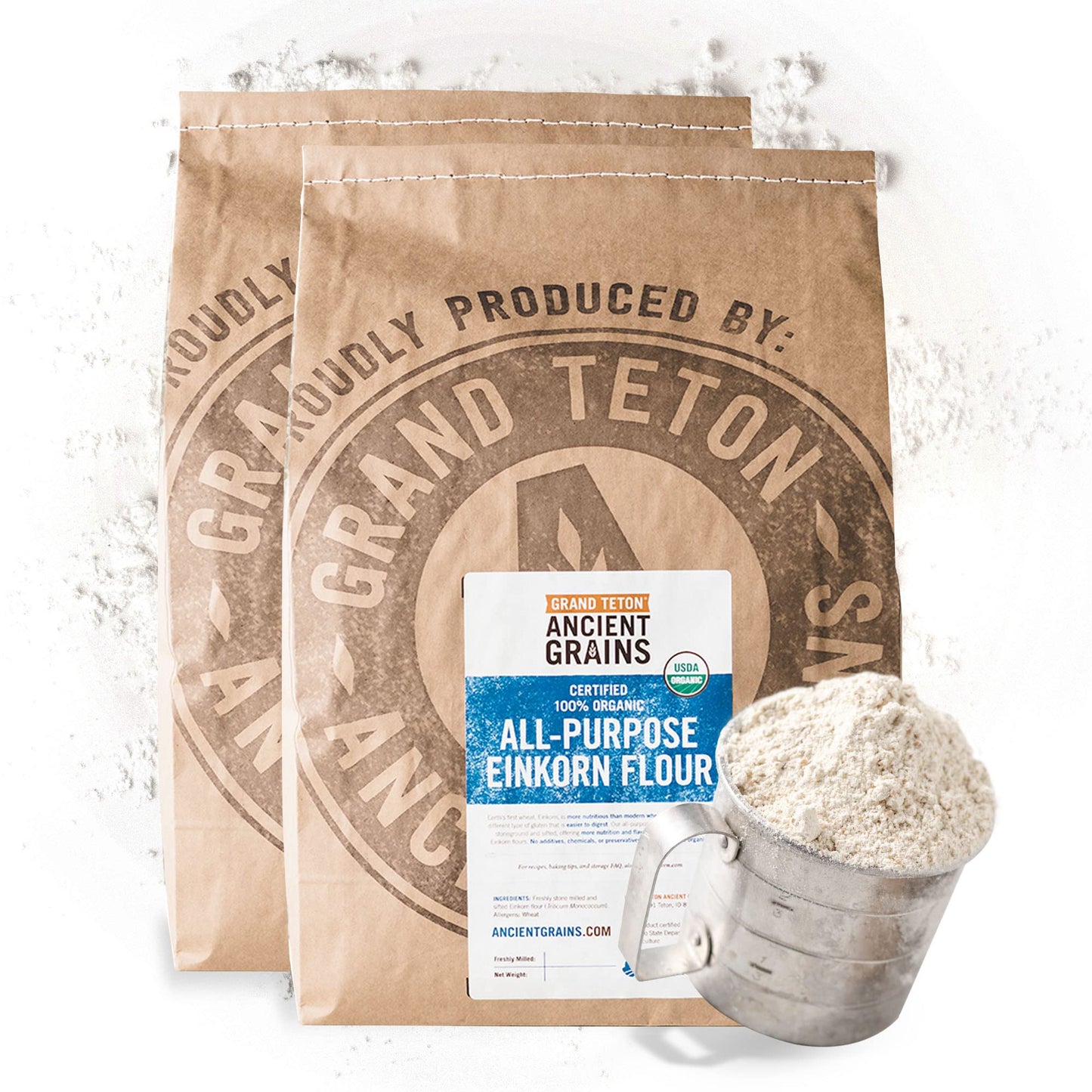 Grand Teton Einkorn Flour - 100% Organic All-Purpose, Non-GMO, 40 lbs (Pack of 2)