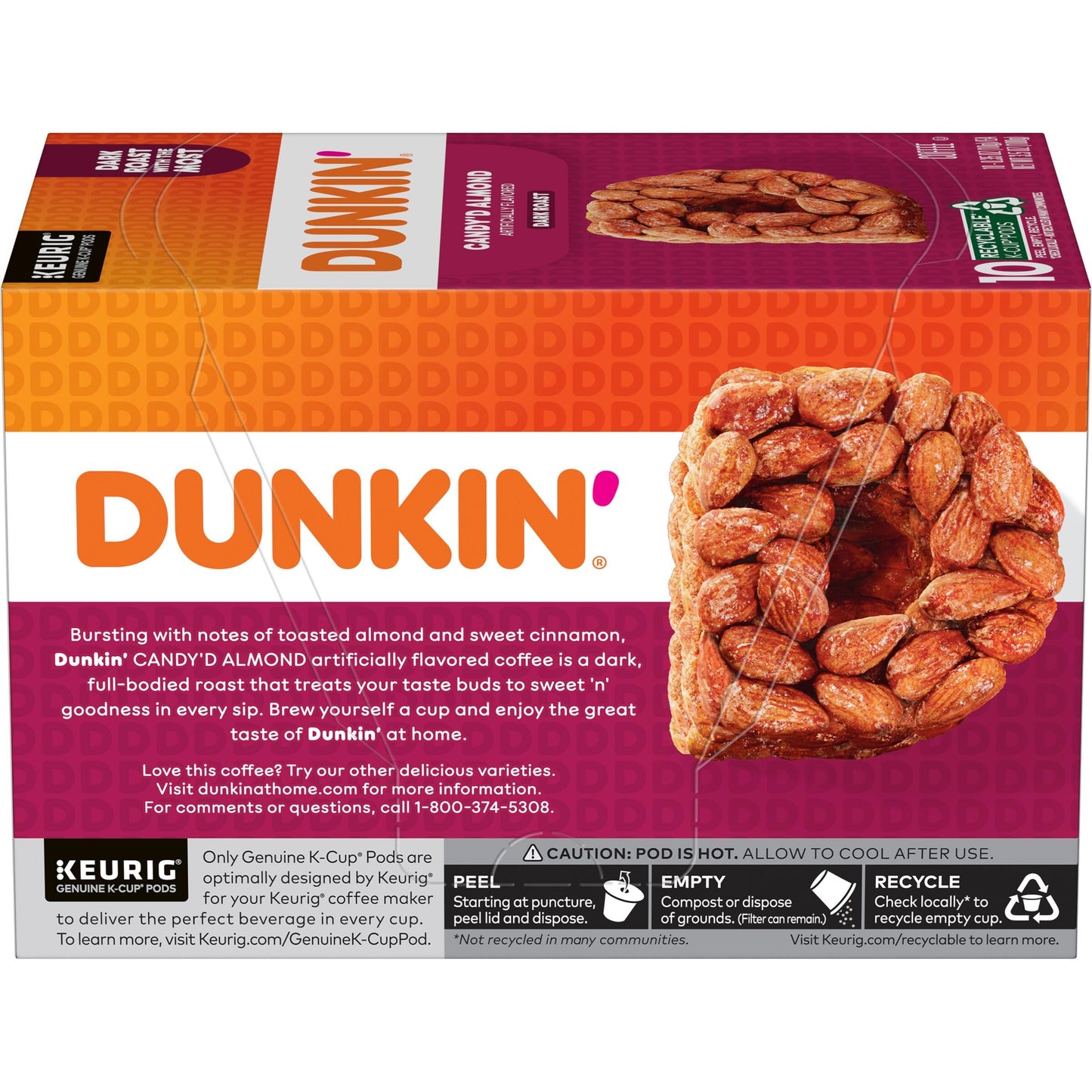 Dunkin' Candy'D Almond Dark Roast Flavored Coffee, 60 Keurig K-Cup Pods