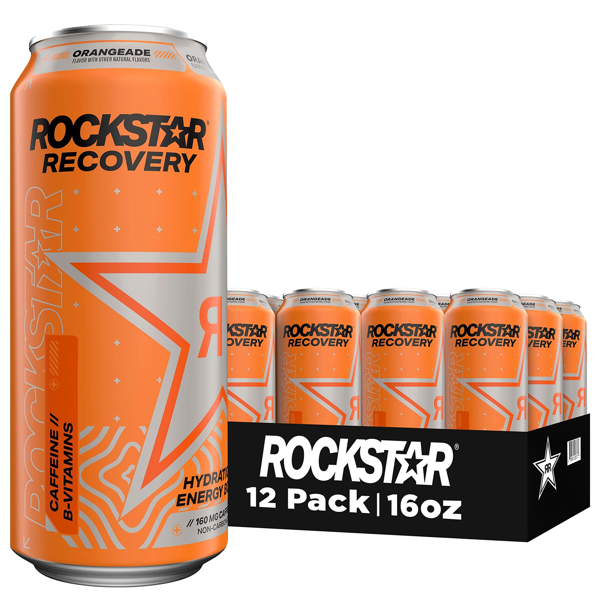 Rockstar Energy Drink, Recovery Orange, 16 Fl Oz, Pack of 12, Model 00012000240362