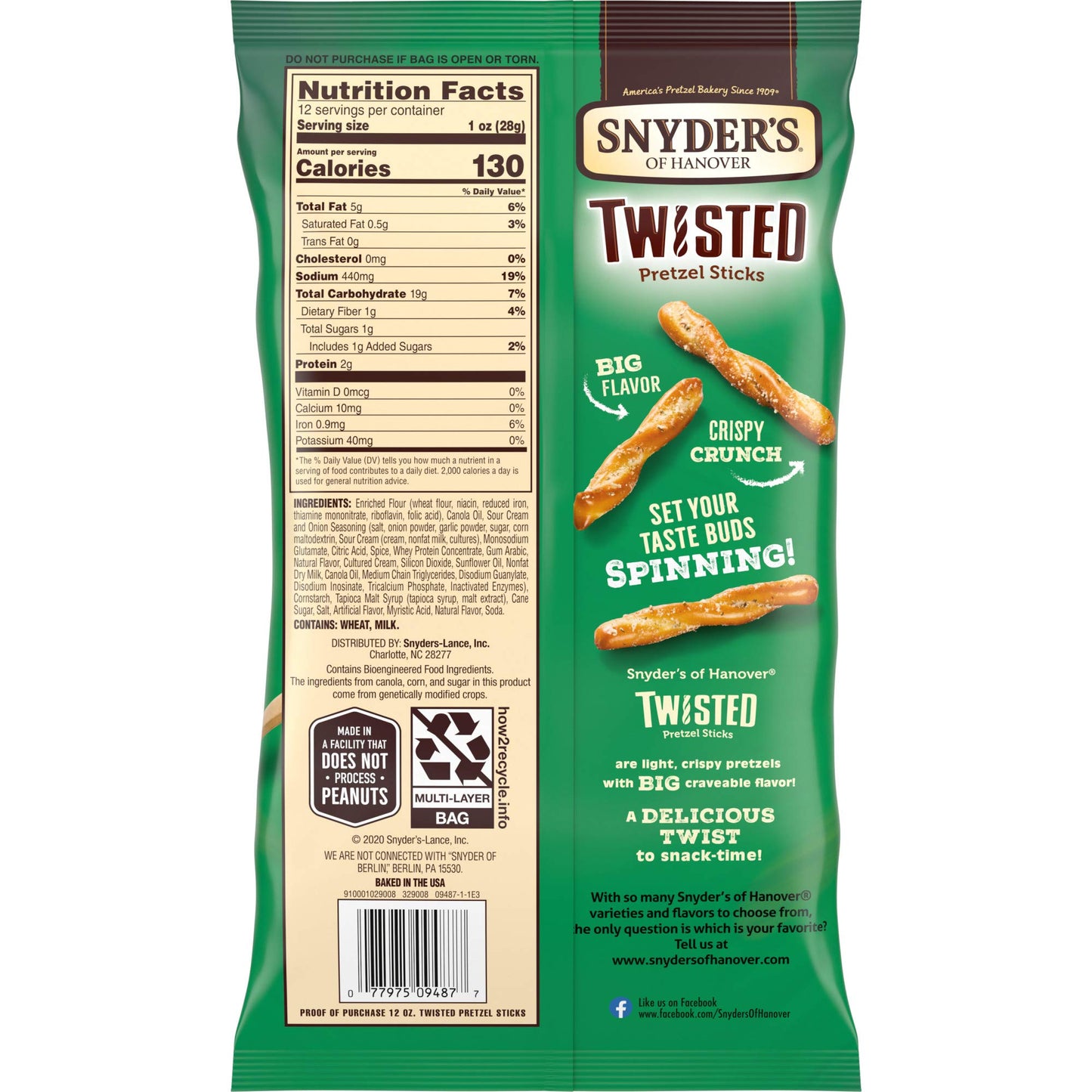 Snyders Sour Cream & Onion Twisted Pretzels 12oz (Bag of 4)