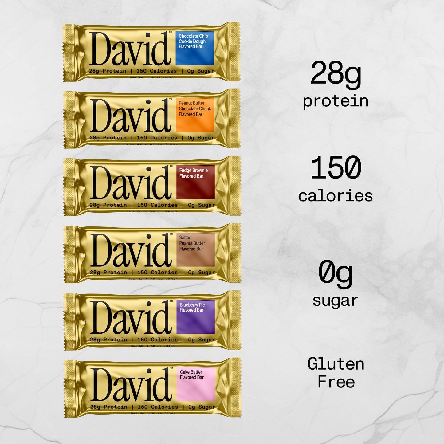 David High Protein Bars - Sugar Free, Low Carb, Gluten Free, 28g Protein, 150 Calories - Variety Pack of 6