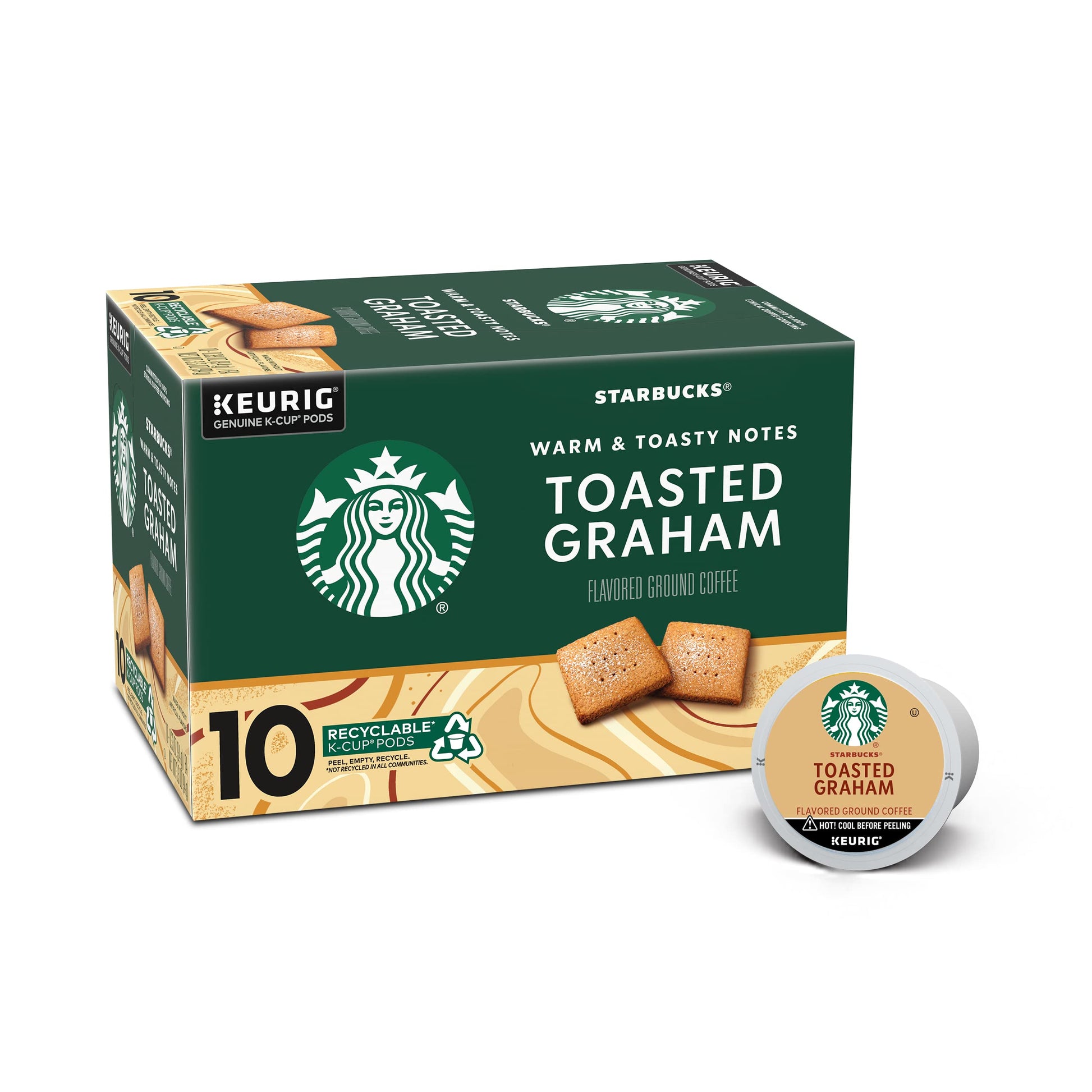 Starbucks K-Cup Coffee Pods, Toasted Graham Flavored Coffee, Naturally Flavored, 100% Arabica, 1 Box (10 Pods)