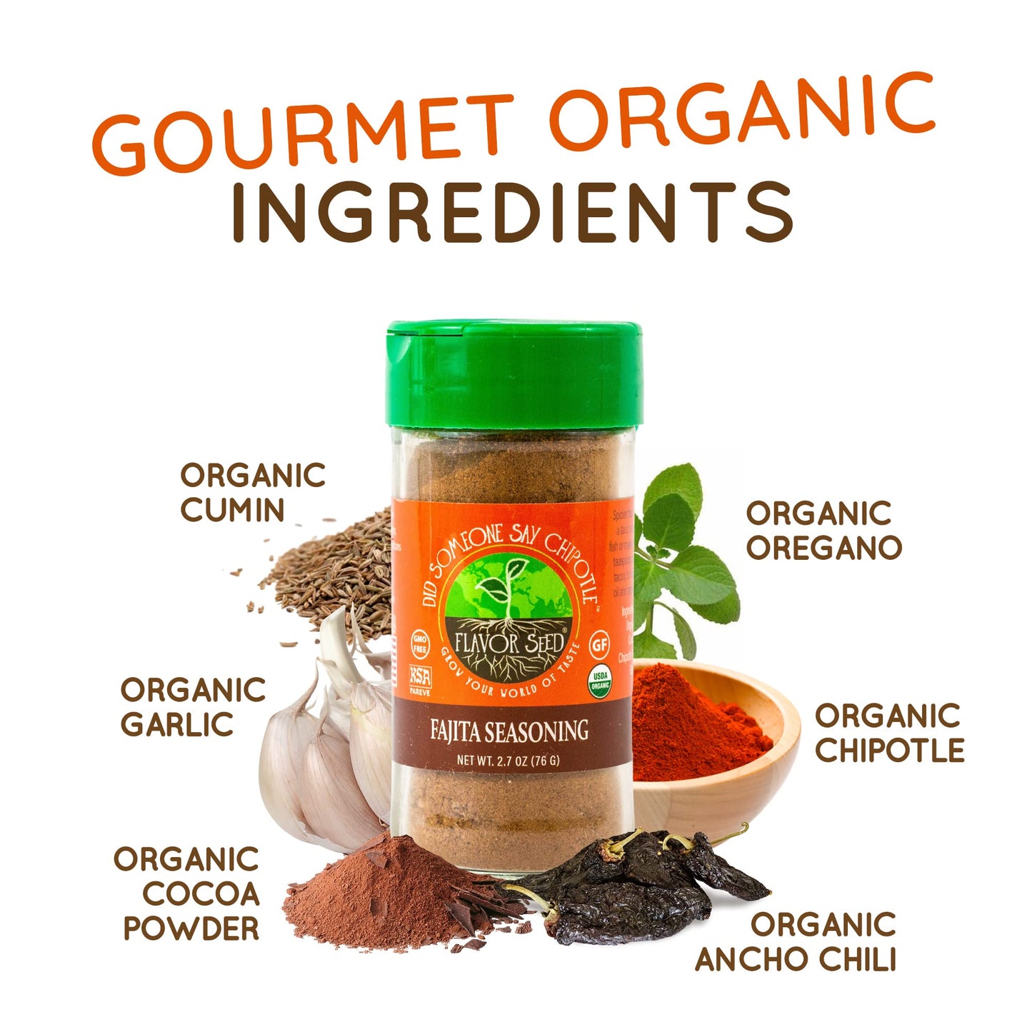 Flavor Seed Organic Fajita Seasoning - Keto Friendly, 2.7oz Shaker Jar