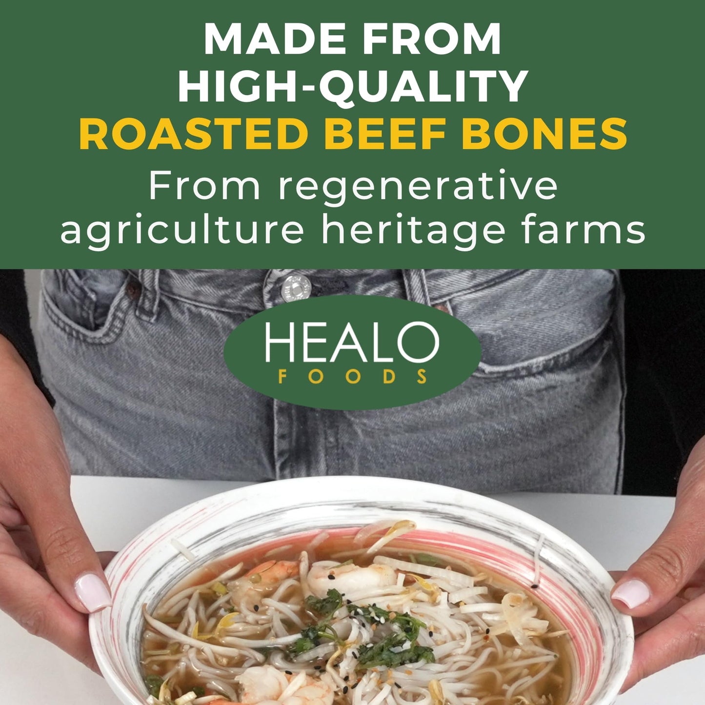 Healo Foods Heritage Beef Bone Broth | Lab-tested 15g Collagen, 20g Protein | Regeneratively Raised | 24-Hour Simmered | Keto, P