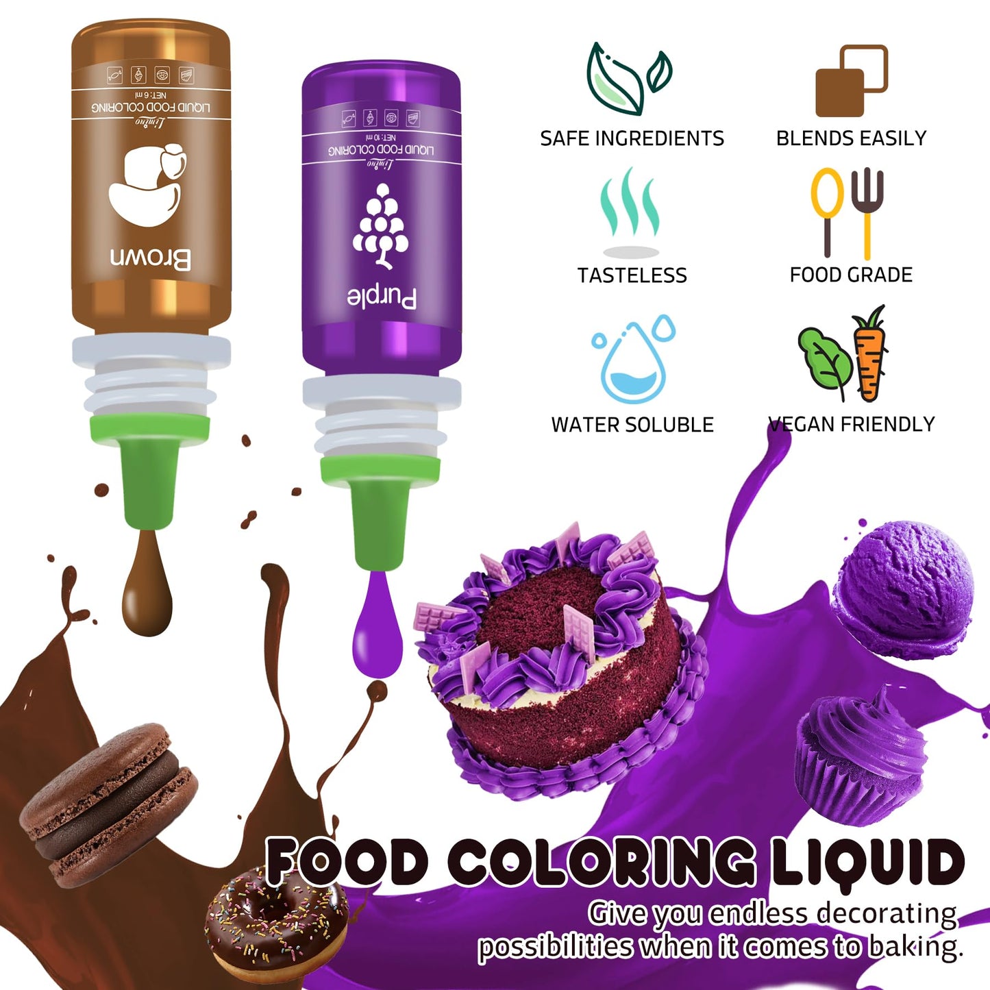 Limino Food Coloring - Vivid Liquid Dye for Baking & Crafts - 6 fl. oz - Sky Color