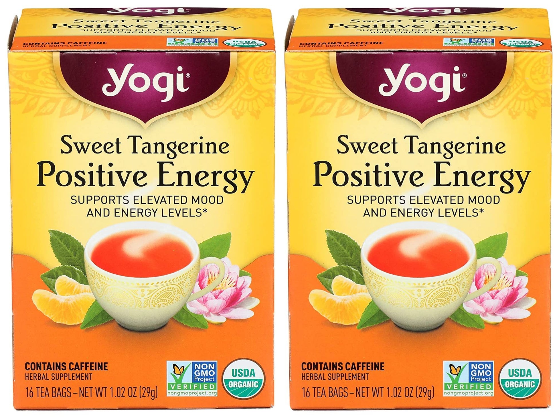 Yogi Sweet Tangerine Positive Energy, 16 Tea Bags, Packaging May Vary (Pack Of 2)